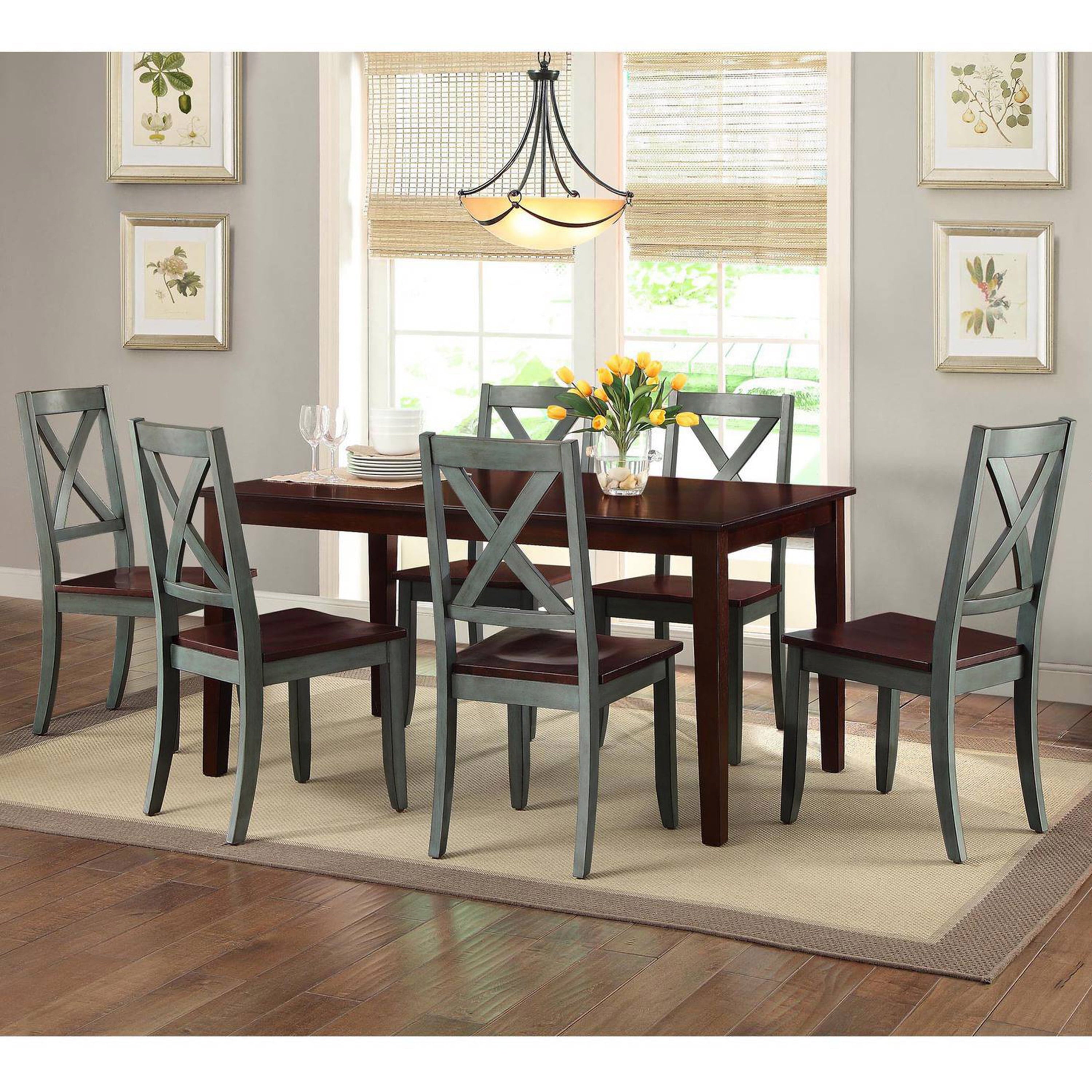 Better Homes & Gardens Maddox Crossing Dining Chairs, Set of 2, Dark Seafoam Finish