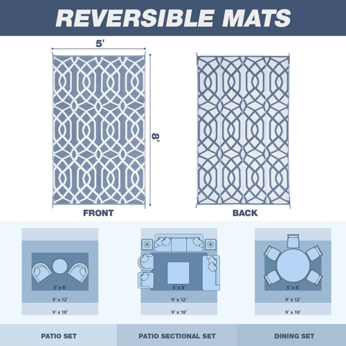 Wikiwiki 5X8 FT Reversible Mats, Outdoor Plastic Straw Rug, Recycled & Waterproo
