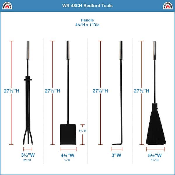 30.25 in. Tall 5-Piece Black and Polished Chrome Contemporary Bedford Fireplace Tool Set