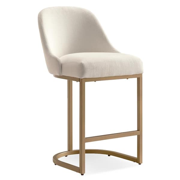 Barrelback White Counter Stool with Gold Metal Base (Set of 2)