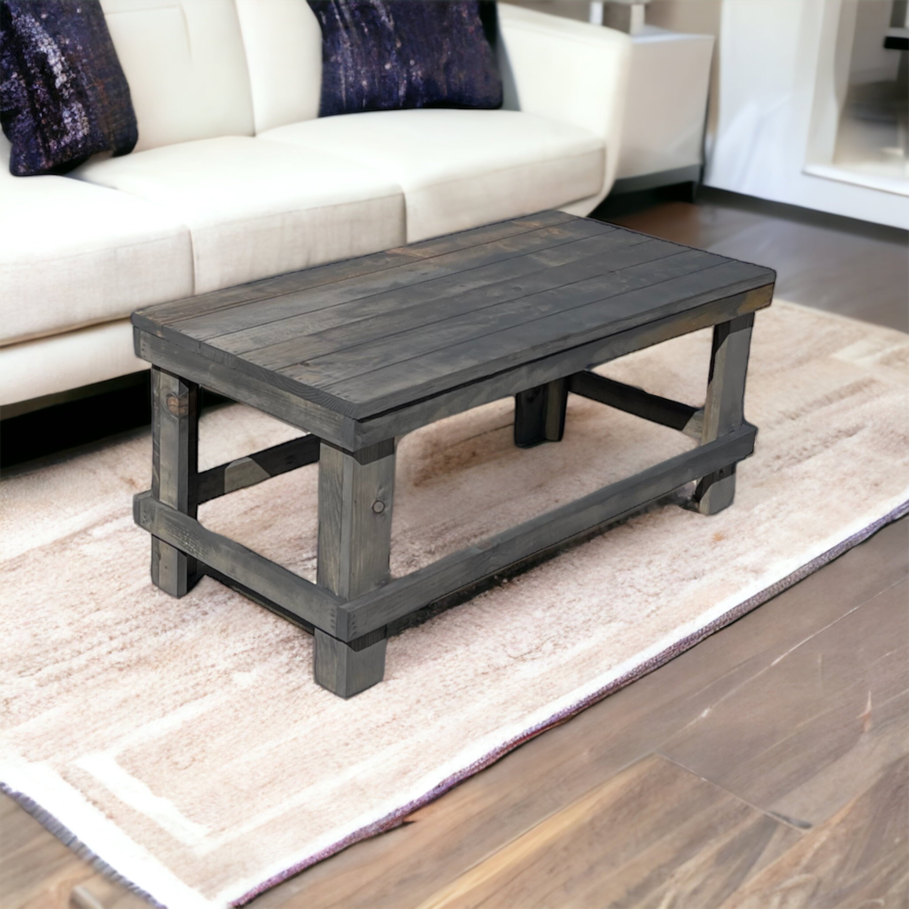 Woven Paths Landmark Pine Solid Wood Farmhouse Coffee Table, Gray