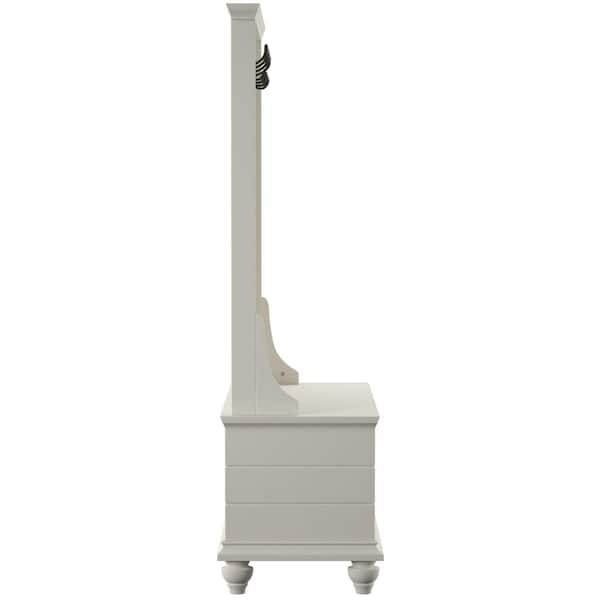 Winston White Wood Hall Tree with 4 Hooks and Hinged Storage Seat