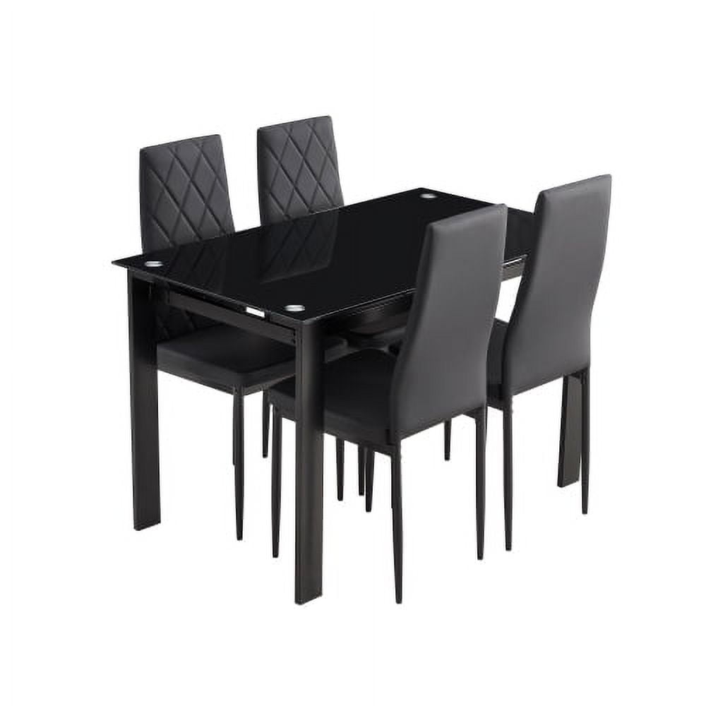 Tansole Dining Table Set 4-Person Dining Set: Glass Table & Metal Chairs