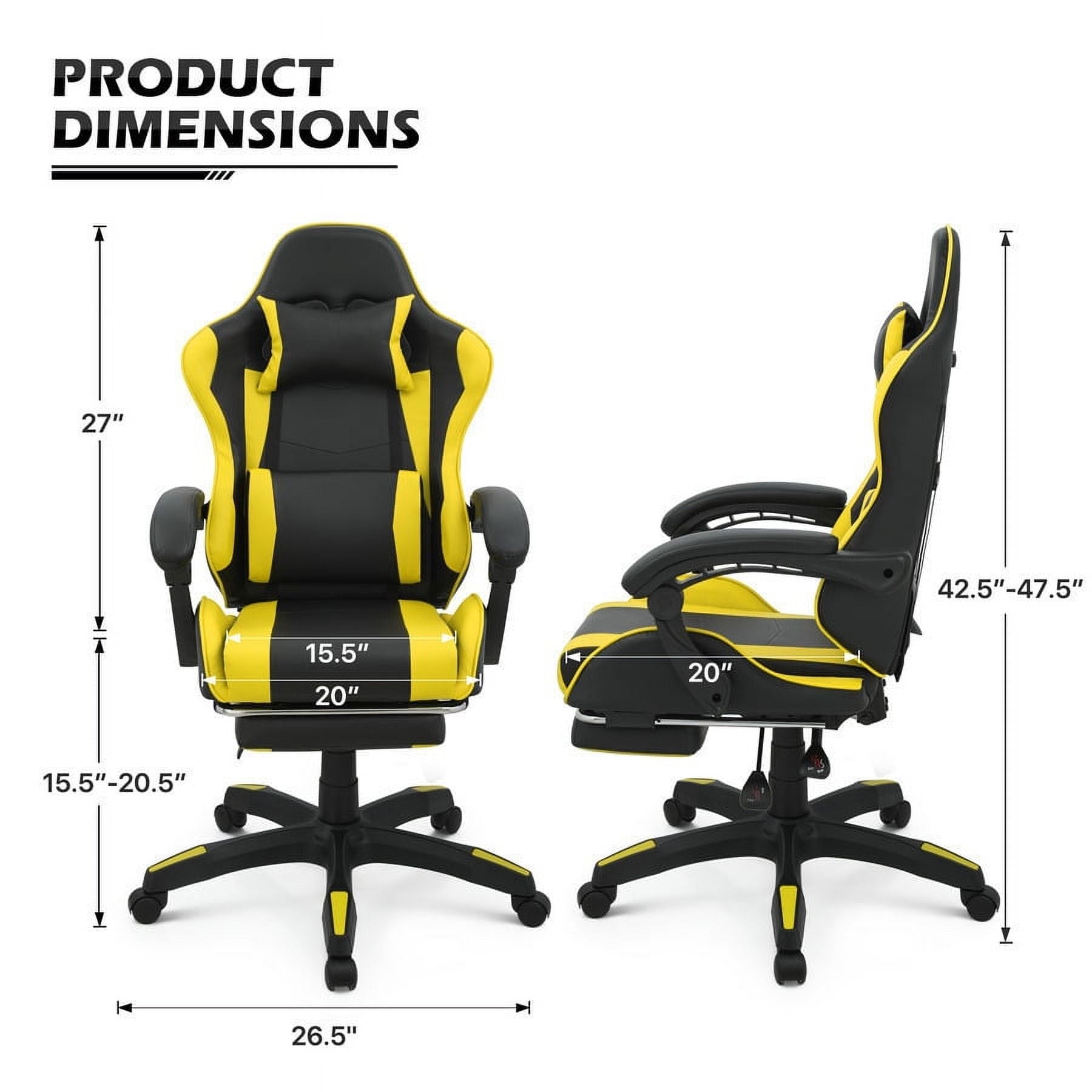 Yellow RECLINING Gaming Racing Chair Ergonomic Faux Leather Office Executive Seat w/Footrest
