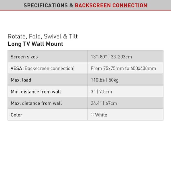 Barkan 13 - 80 in. Full Motion - 4 Movement Long Flat / Curved TV Wall Mount White Extremely Extendable