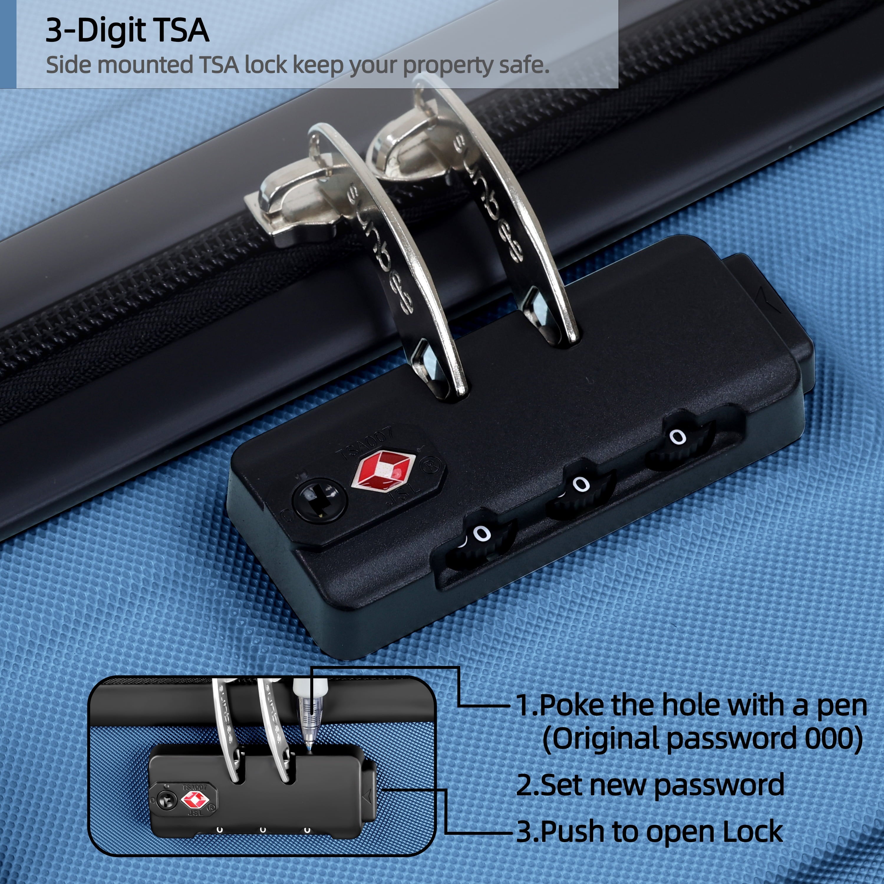 Sunbee 3 Piece Luggage Sets Hard Shell Suitcase Set with TSA Lock Durable Spinner Wheels