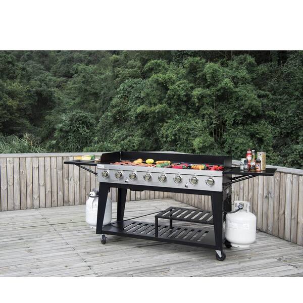 8-Burner Event Propane Gas Grill with 2 Folding Side Tables