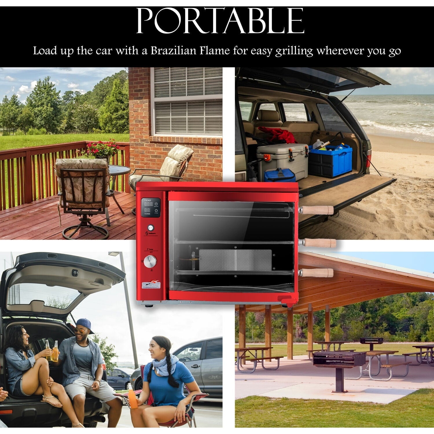 Brazilian Flame Brazilian Gas Rotisserie Grill with 3 Skewers in Red