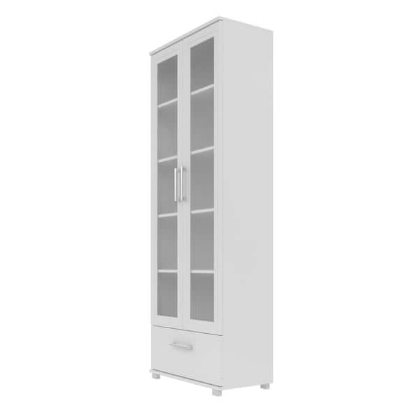 Serra 71.85 in. White Faux Wood 5-shelf Standard Bookcase with Glass Door