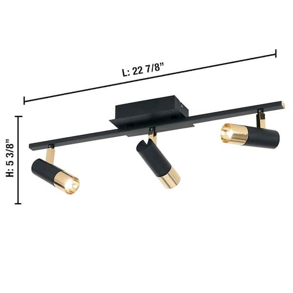 Tomares 1 ft. 3-Light Black/Brass Integrated LED Fixed Track Lighting Kit