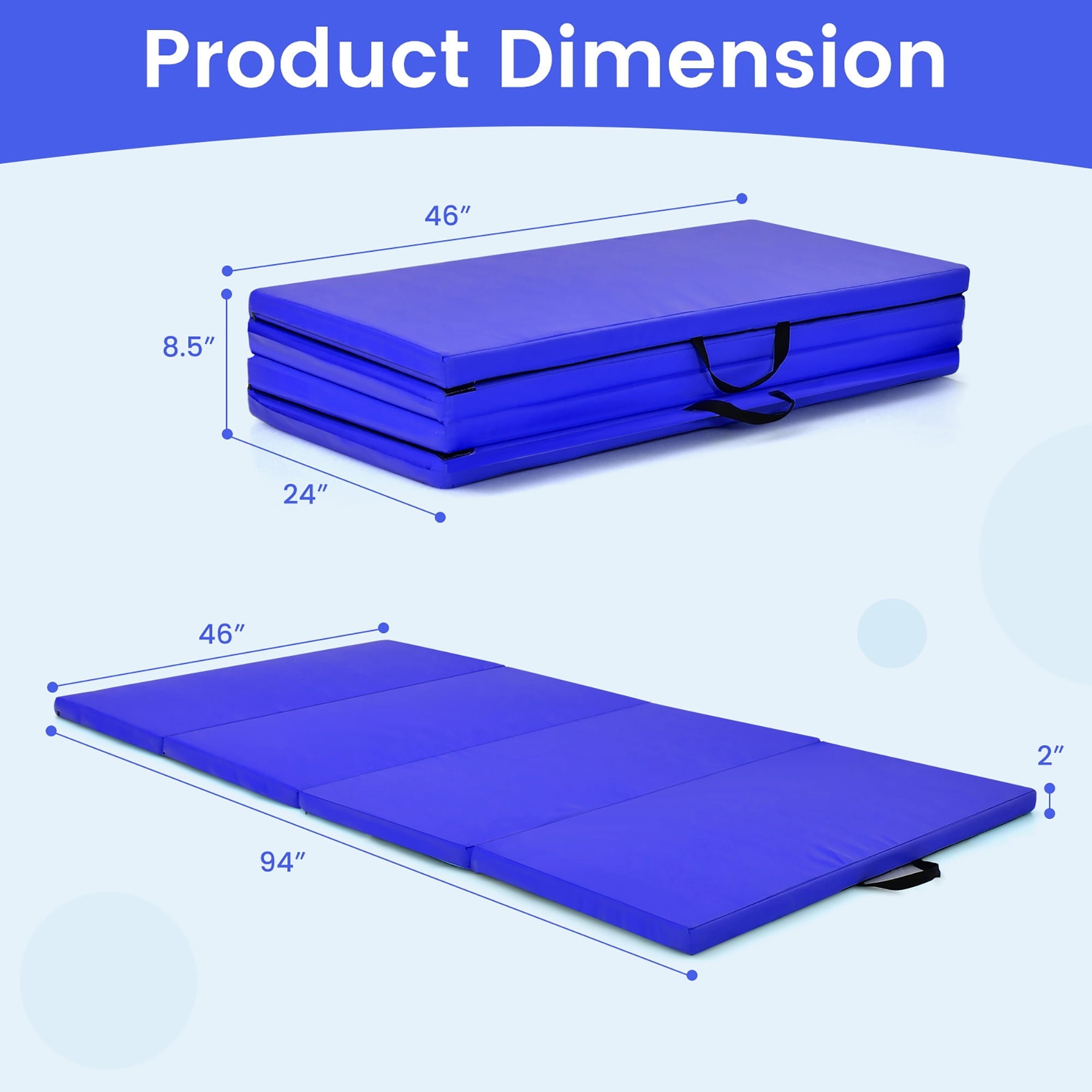 Costway 4'x8'x2'' Gymnastics Mat Thick Folding Panel Aerobics Exercise Gym Fitness Navy