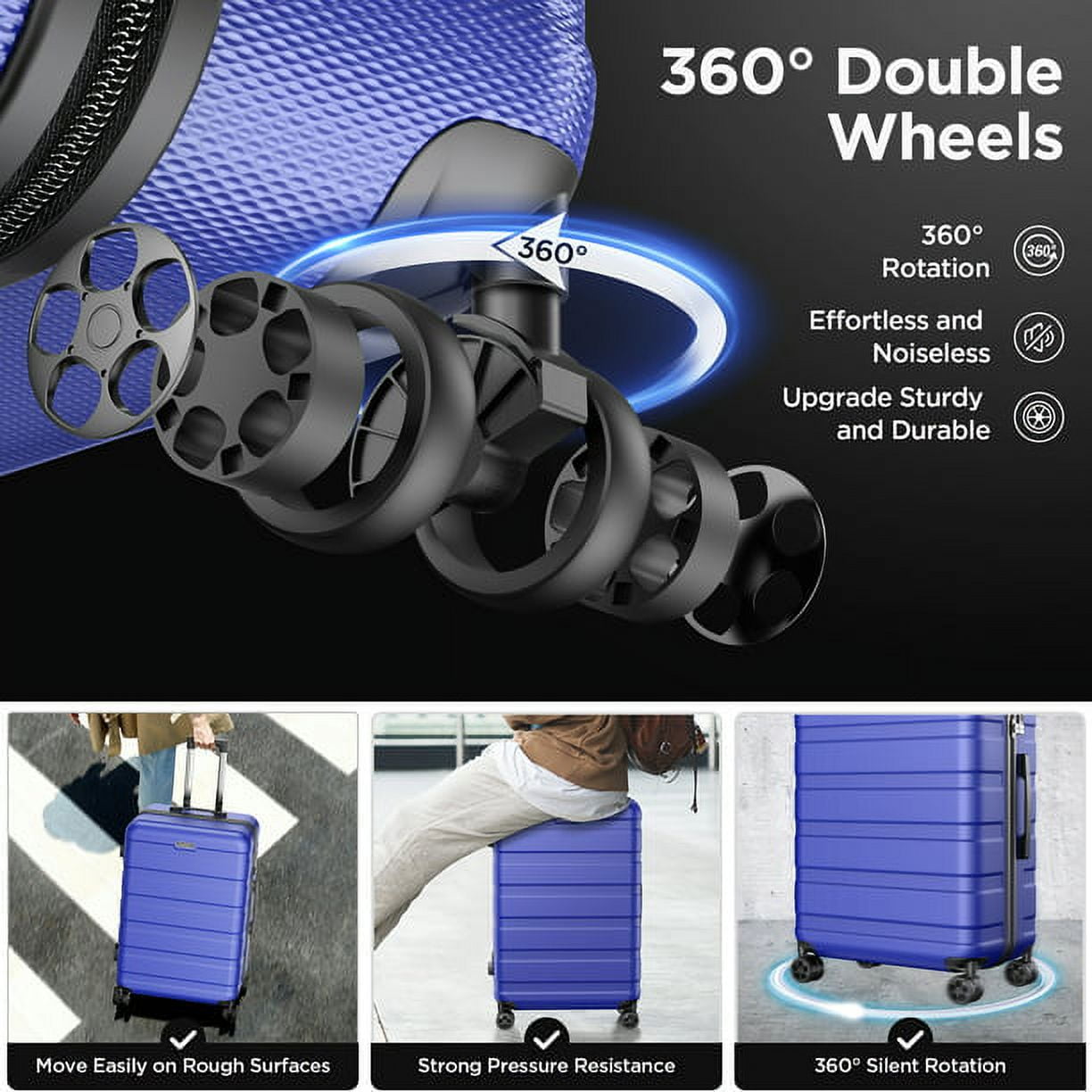 Famistar 4 Piece Luggage Sets ABS Hard Shell Hardside with TSA Lock Lightweight Durable Spinner Wheels Hardside Luggage Suitcase for Travel, 4 Piece -Set Deep Blue