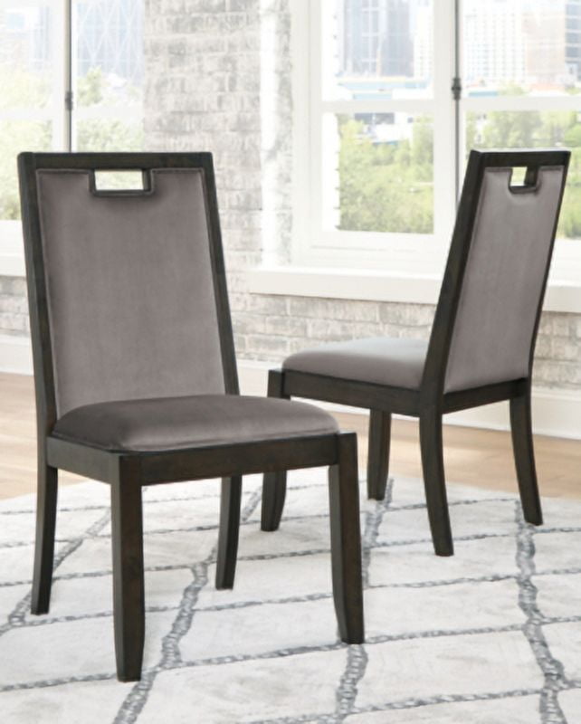 Signature Design by Ashley Hyndell Upholstered Dining Room Chair Set of 2, Dark Brown & Gray