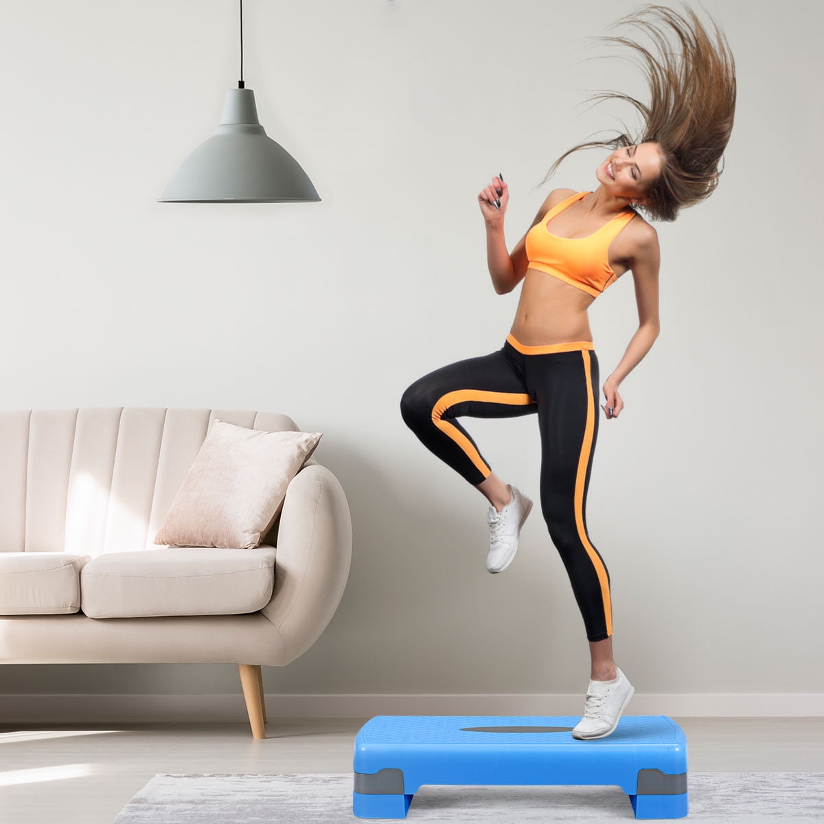 Costway 26'' Aerobic Exercise Stepper Cardio Trainer W/Riser Height-Adjustable Home Gym Blue