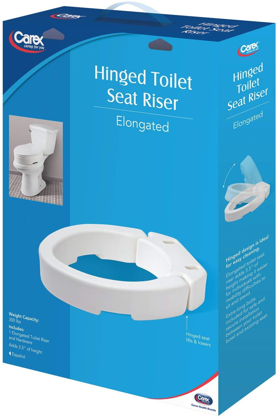 Raised Toilet Seat - Elongated Carex® 3-1/2 Inch White 300 lbs.
