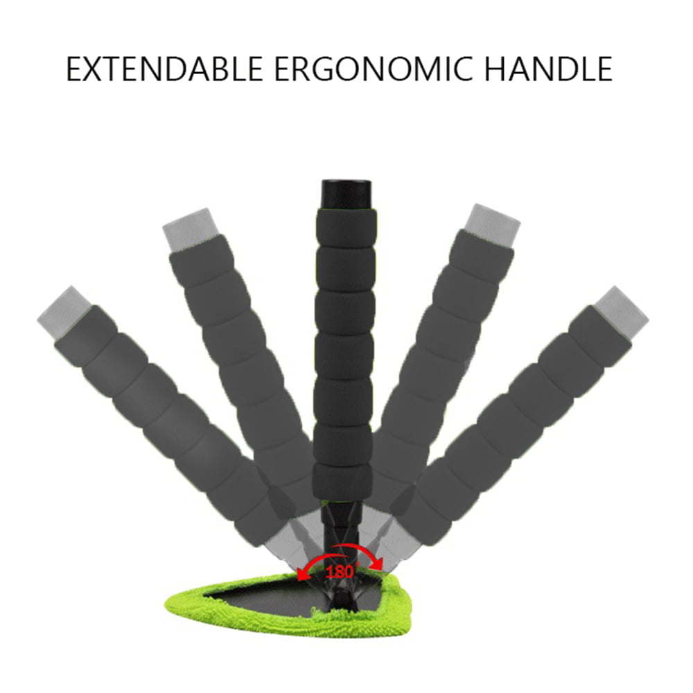 Byseng Car Windshield Cleaner, Windshield Cleaning Tool for Car, Microfiber Car Window Cleaner with Extendable Handle + 4 Reusable and Washable Microfiber Pads - Green