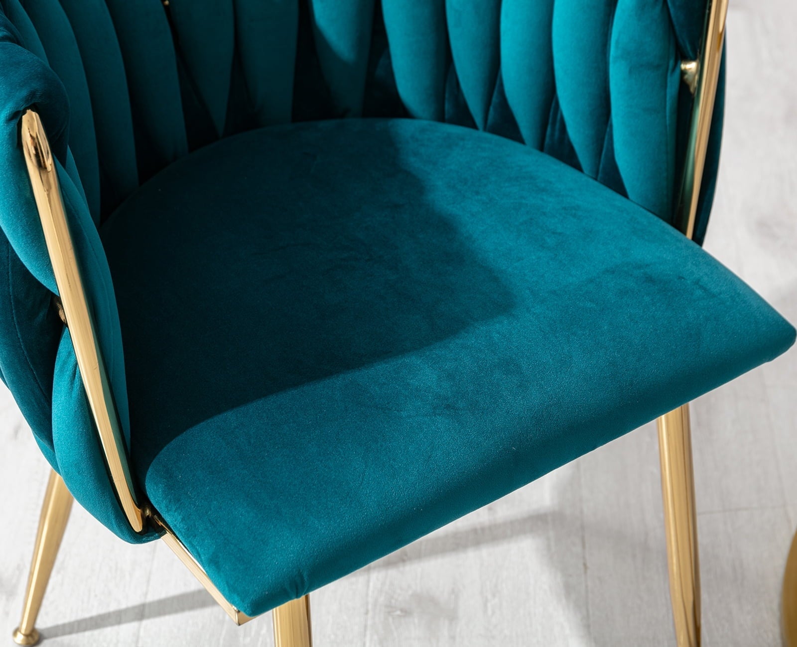 Guyou Velvet Dining Chair Set of 2, Modern Upholstered Accent Side Chair with Woven Back and Metal Legs, Vanity Chair Kitchen Chair for Living Room Dining Room Bedroom, Teal Green