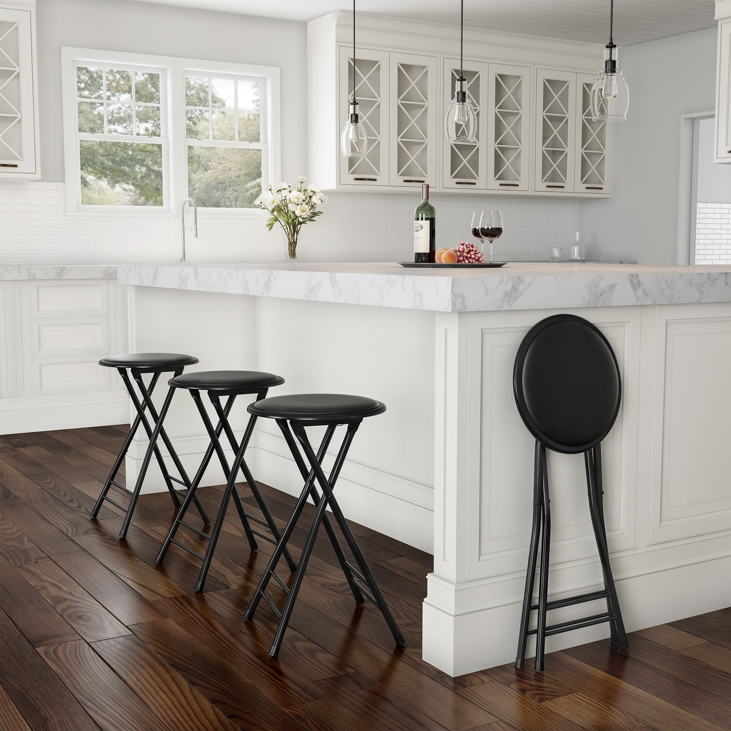 Somerset Home Round Counter Height Bar Stool – 24-Inch Backless Folding Chair with 300-Pound Capacity, Black