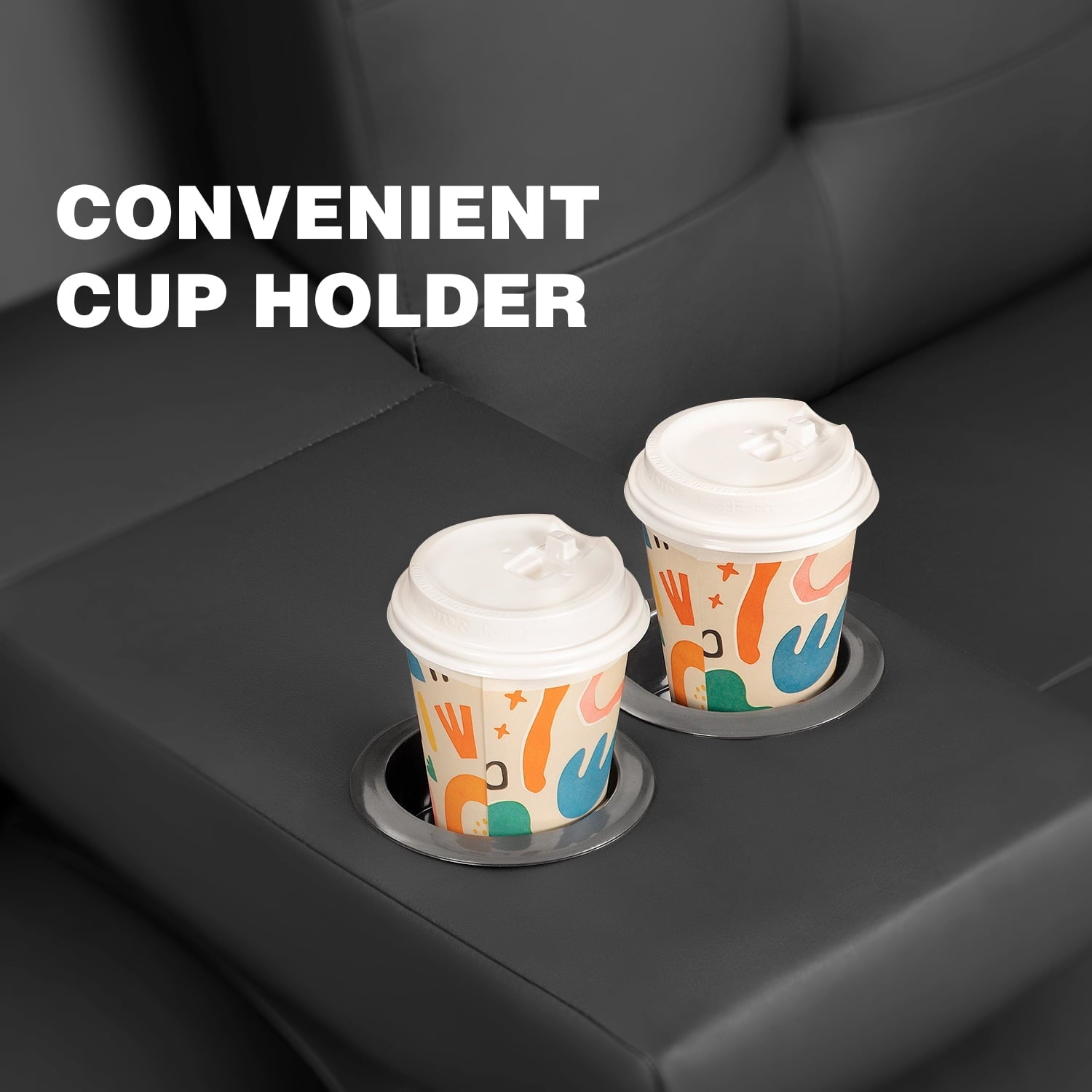 Vineego Modern Faux Leather Couch Convertible Folding Futon Sofa Bed with 2 Cup Holders, Black