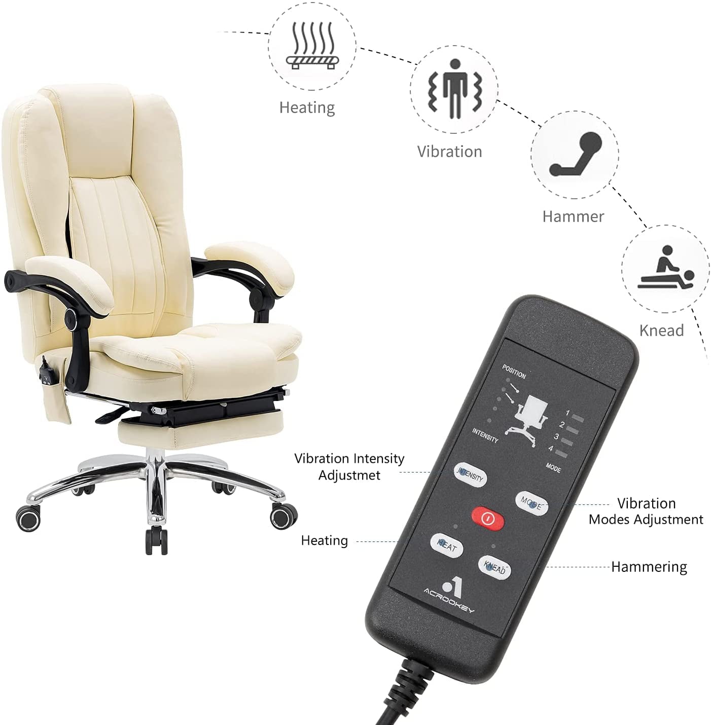 Hommow Massage Office Chair Ergonomic Computer Chair, High Back Executive 3D Chair,White