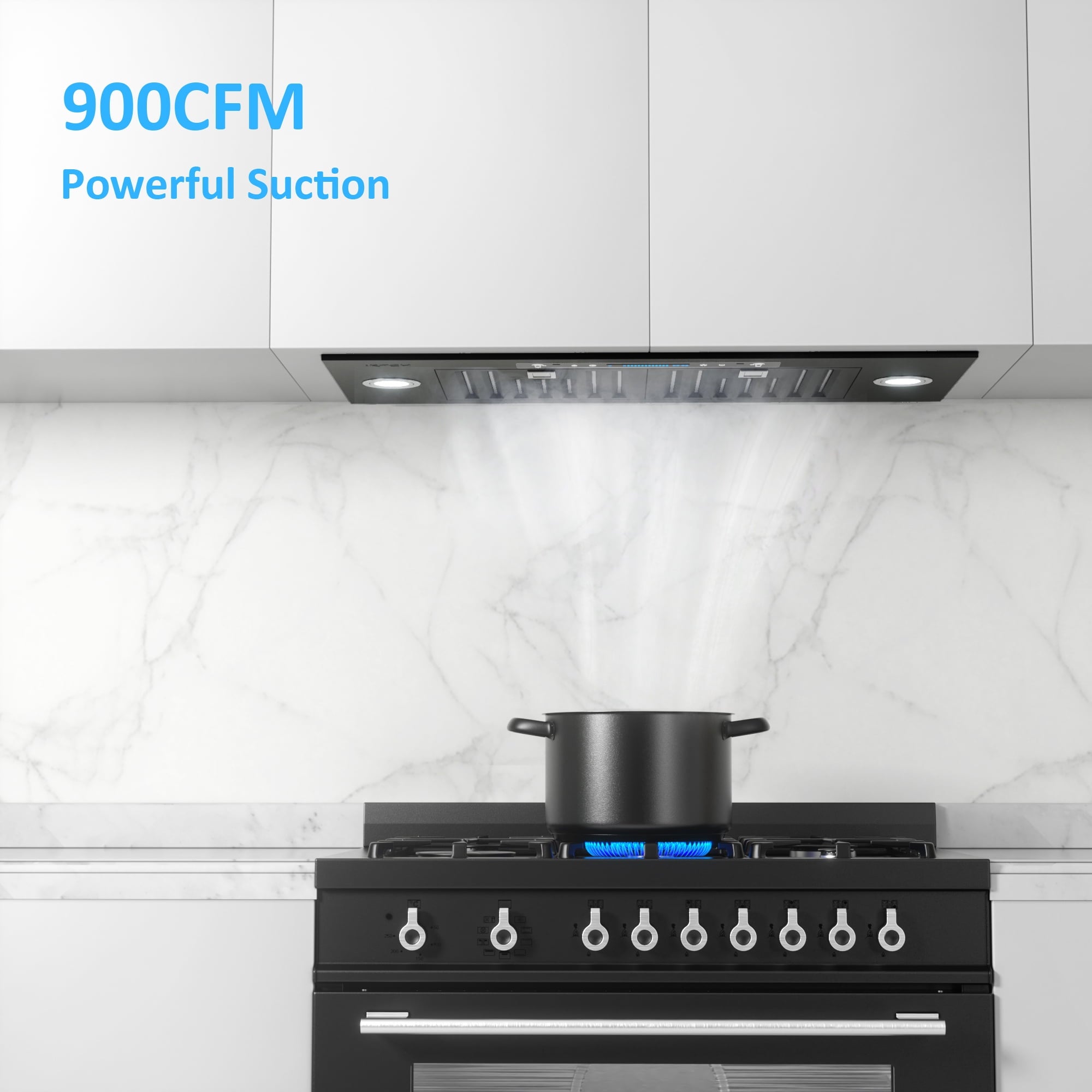 IKTCH Range Hoods 36 Inch ,Black Built-in/Insert Range Hood, 900 CFM Ducted/Ductless Stainless Steel Kitchen Vent Hood with 4 Speed Gesture Sensing&Touch Control Panel