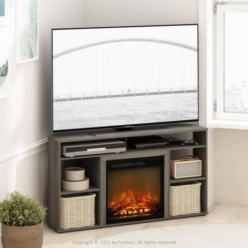 Furinno Jensen Corner TV Stand with Fireplace for TV up to 55 Inches, French...