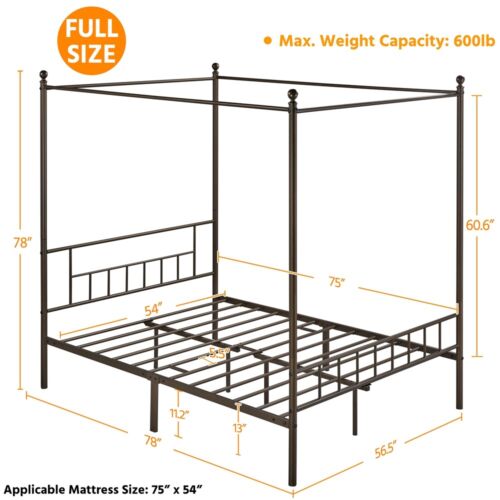 Metal Canopy Bed Frame With Headboard/Foot<wbr/>board Four-poster Bed Twin/Full/Quee<wbr/>n