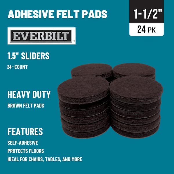 1-1/2 in. Brown Round Felt Heavy Duty Self-Adhesive Furniture Pads (24-Pack)