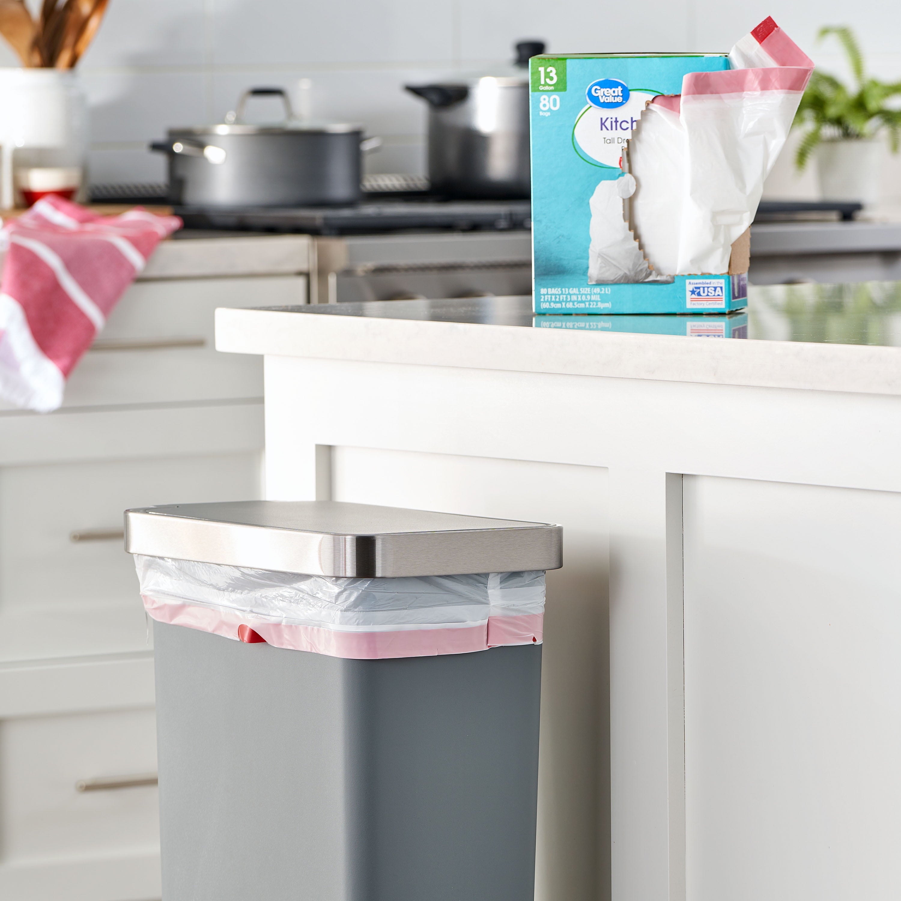 Great Value Kitchen Tall Drawstring Bags, 13 Gallon, 80 Count