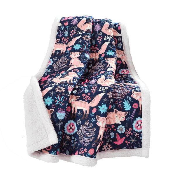 Pixie Fox Sherpa Navy/Pink Throw