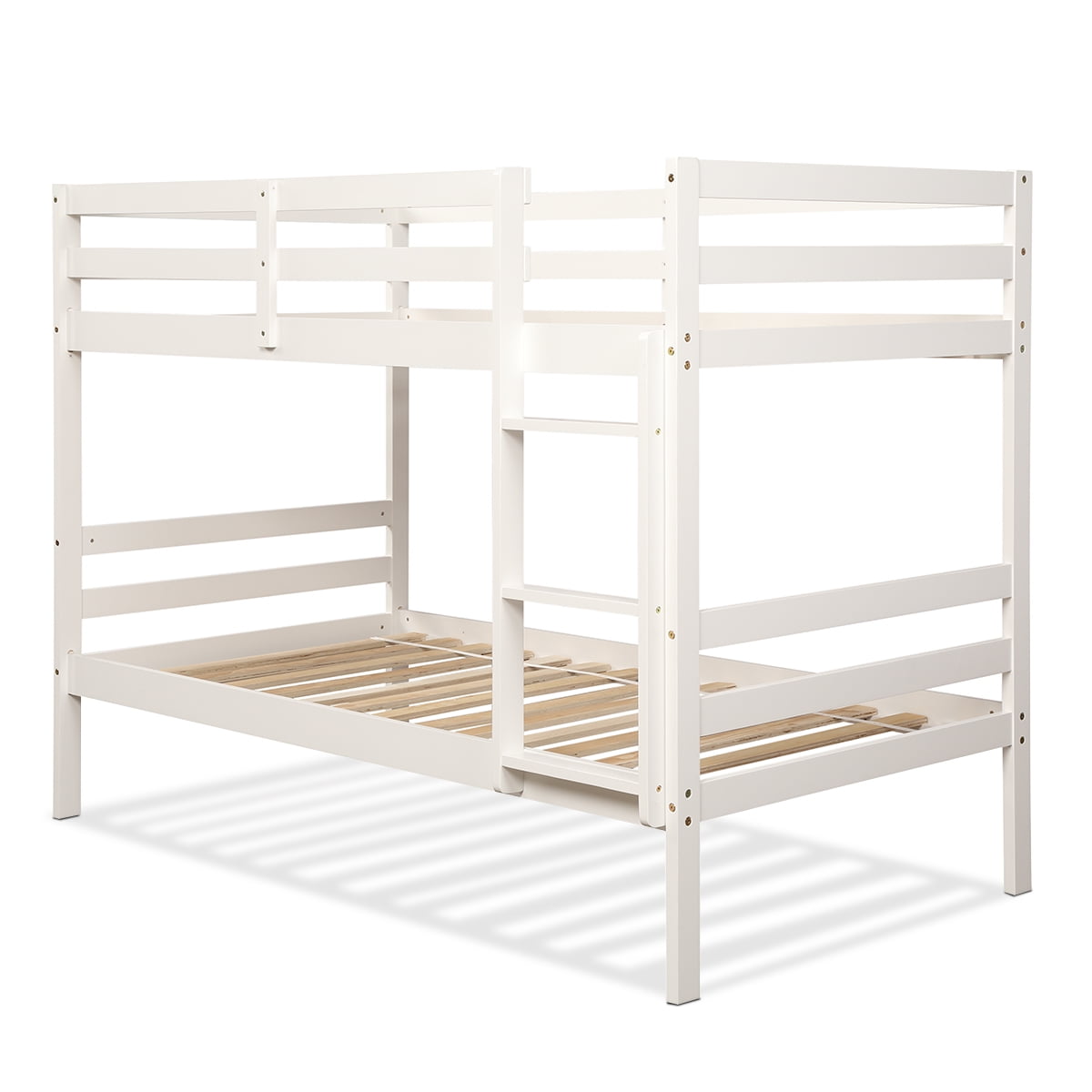 Costway Twin Over Twin Wood Bunk Beds Ladder Safety Rail White