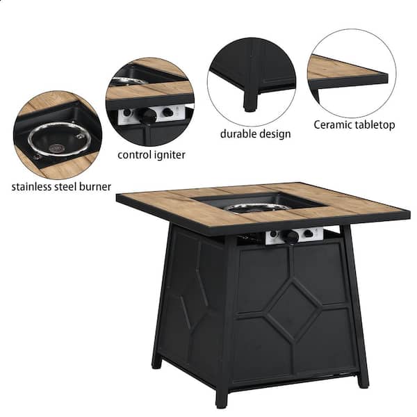 28-inch Steel Propane Gas Fire Pit Table 40,000 BTU Square Gas Firepits with Lid and Lava Rock in Gray