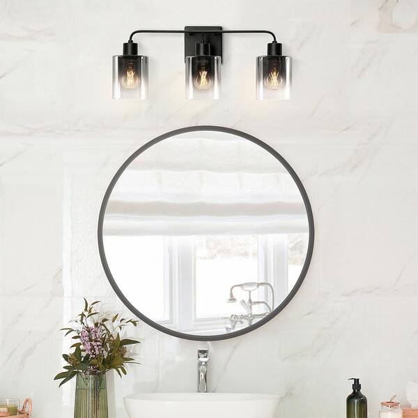21.7 in. 3-Light Modern Black Bathroom Vanity Light With Bulbs Included