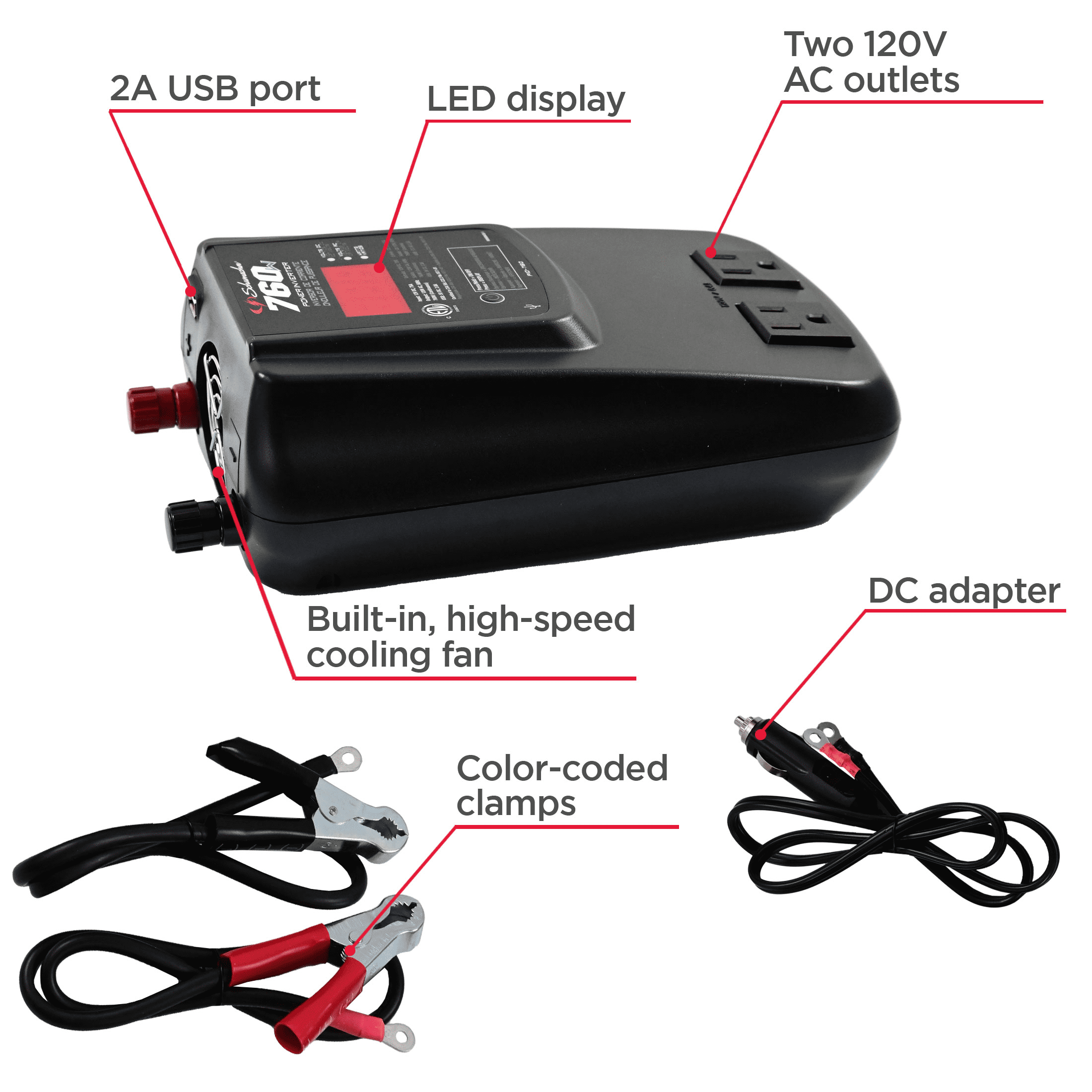 Schumacher 760 Continuous Watt DC-to-AC Power Inverter with AC and USB Outlets