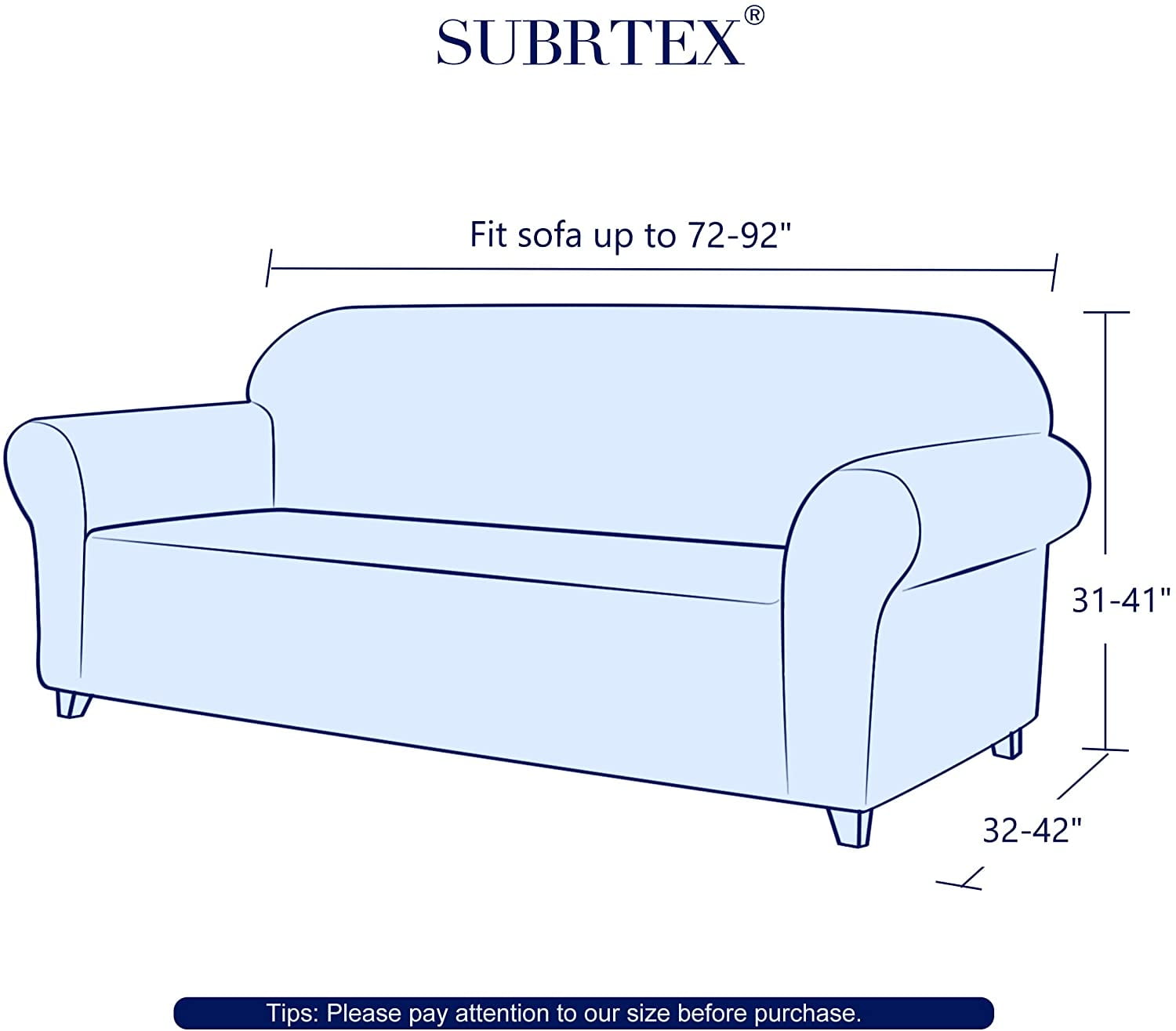 Subrtex 1-Piece Stretch Sofa Slipcover Non Slip Couch Cover (Sofa, Gray) Large/3-Seater: 72-92 inches wide