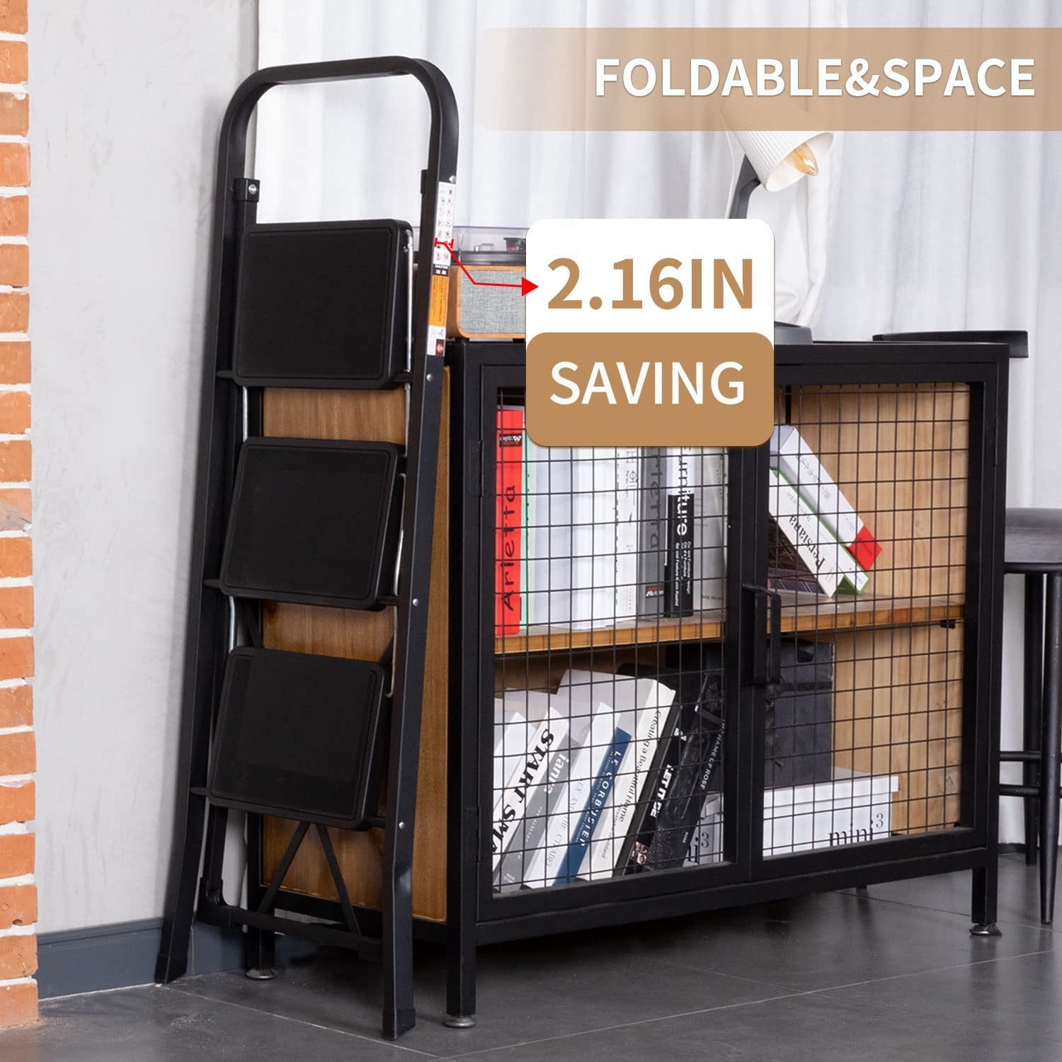 Coolhut 3 Step Ladder, Folding Step Stool with Wide Anti-Slip Pedal, 330lbs Capacity Portable Lightweight Ladders for Home Kitchen Outdoor, Black