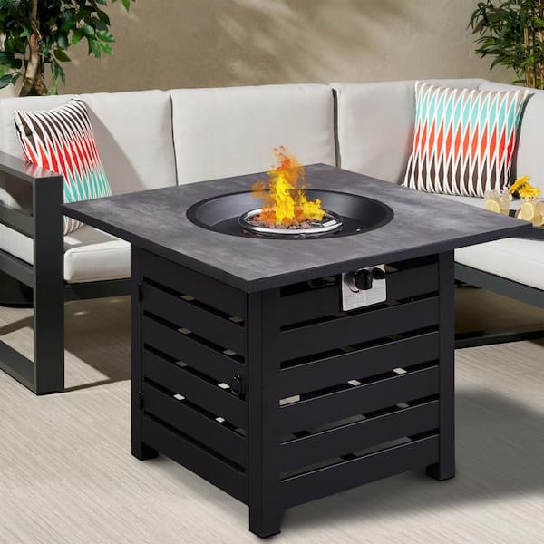 32 in. H Square 50,000 BTU Auto-Ignition Propane Gas Firepit with Waterproof Cover Fire Pit Table