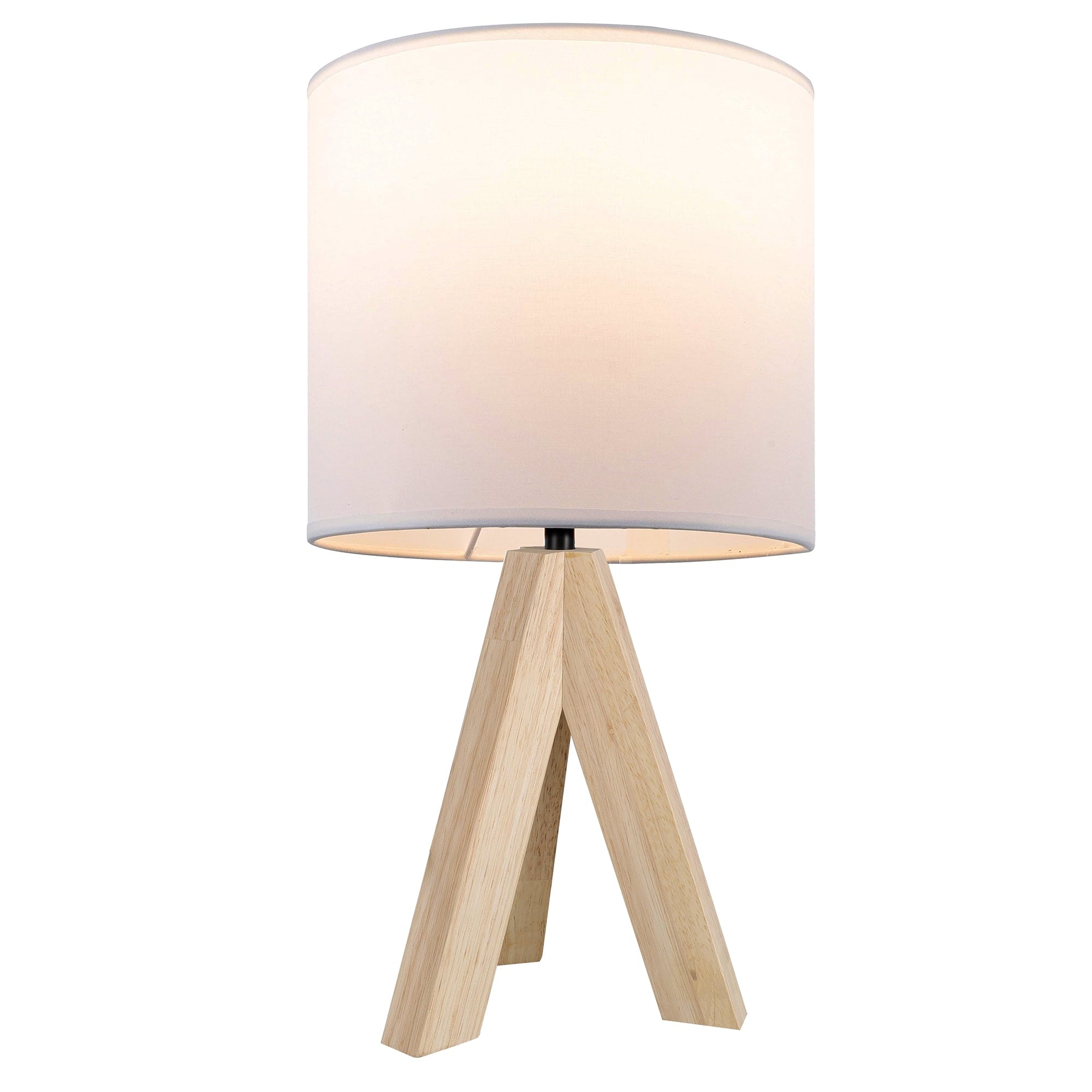 Mainstays Tripod Oak Table Lamp with Classic White Fabric Shade, 16.75