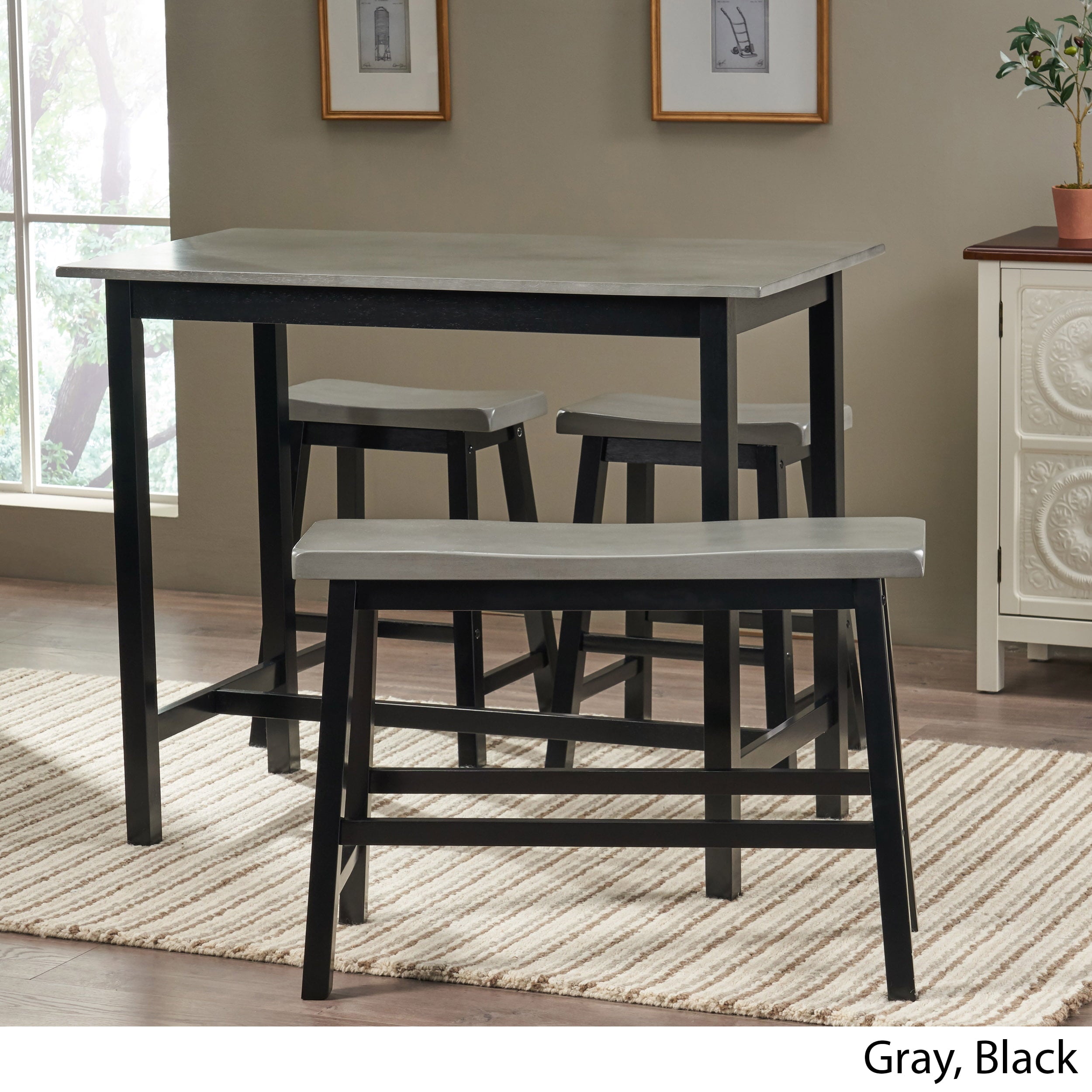 Noble House Dickson Farmhouse 4 Seater Rubber Wood Counter Dining Set, Gray and Black