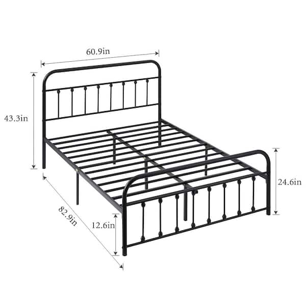 Queen Bed Frame with Headboard, Heavy Duty Platform Bed Frame, No Box Spring Needed, Under Bed Storage Space, 60.9 in. W