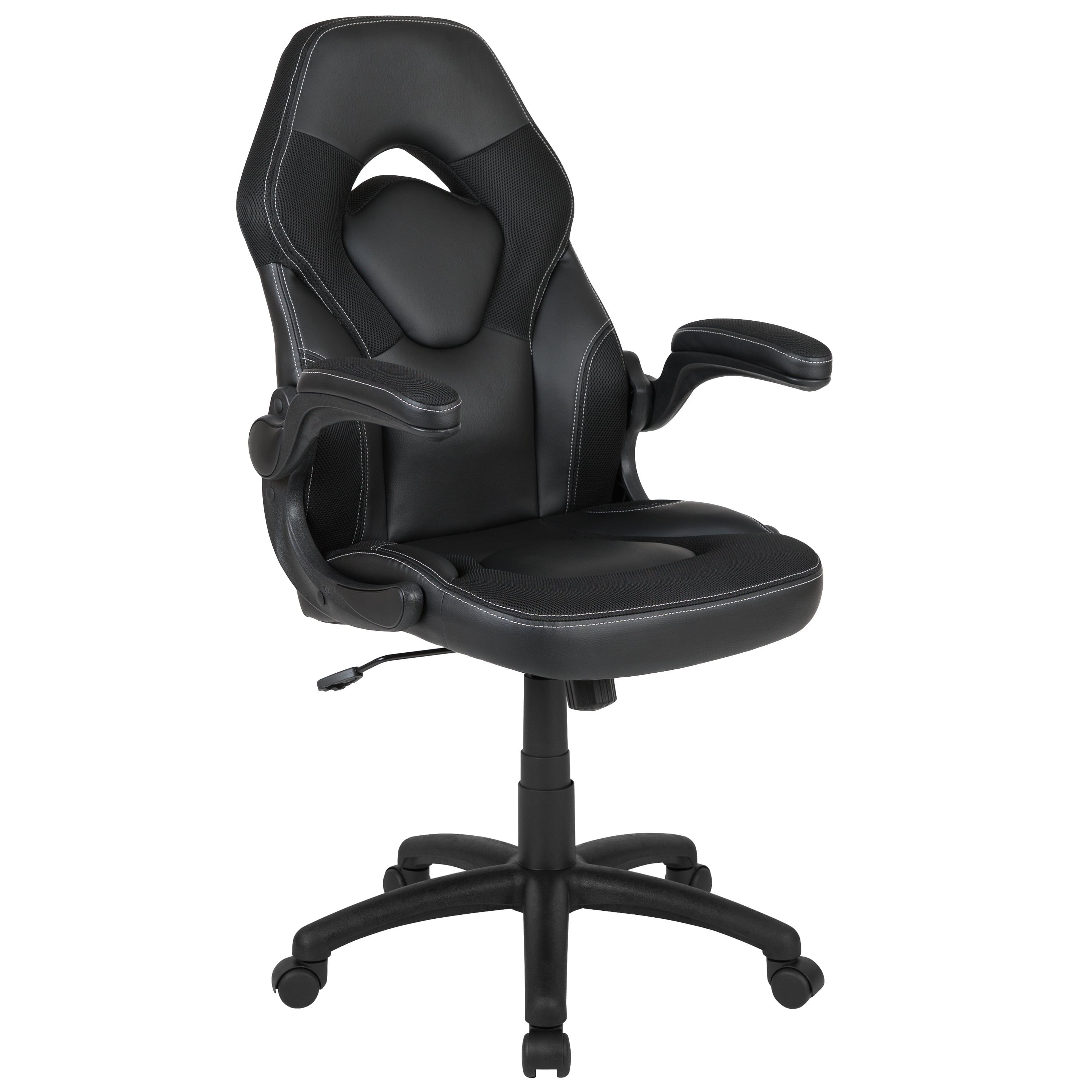Emma + Oliver Gaming Racing PC Chair with Flip-up Arms, Black LeatherSoft