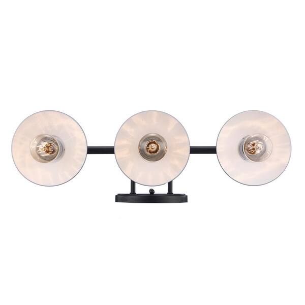 Glenhurst 25 in. 3-Light Industrial Farmhouse Black and Brass Bathroom Vanity Light Fixture with Metal Shades