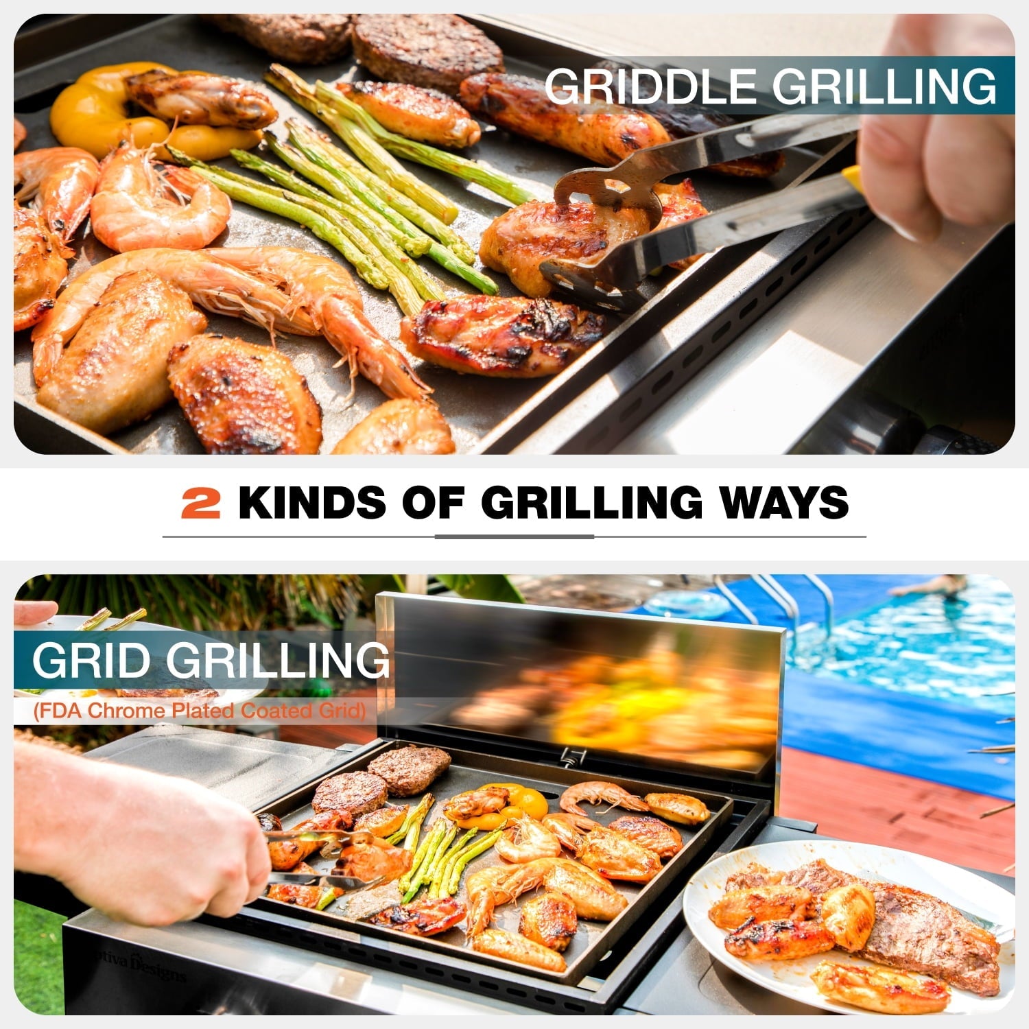 Summit Living 2-Burner Propane Grill and Griddle Cooking Station with Side Shelves Black