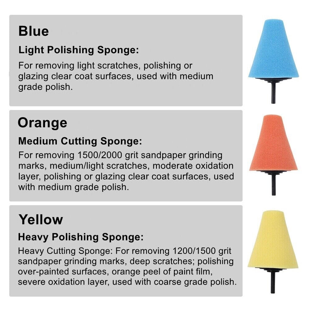 KingFurt 5Pcs Foam Drill Polishing Cone Ball Pads Kit Car Hub Waxing Buffing Wheel Polisher Conical Sponge
