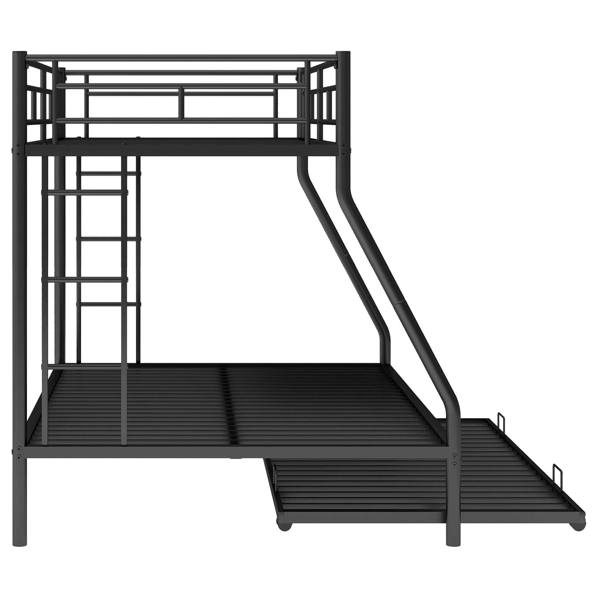 Twin Over Full Bunk Beds with Trundle Bed,Heavy Duty Metal Bed Frame with Sturdy Steel Frame,Triple Bunk Bed with Safety Guard Rails and Two-Side Ladders for Boys Girls Adults,Black