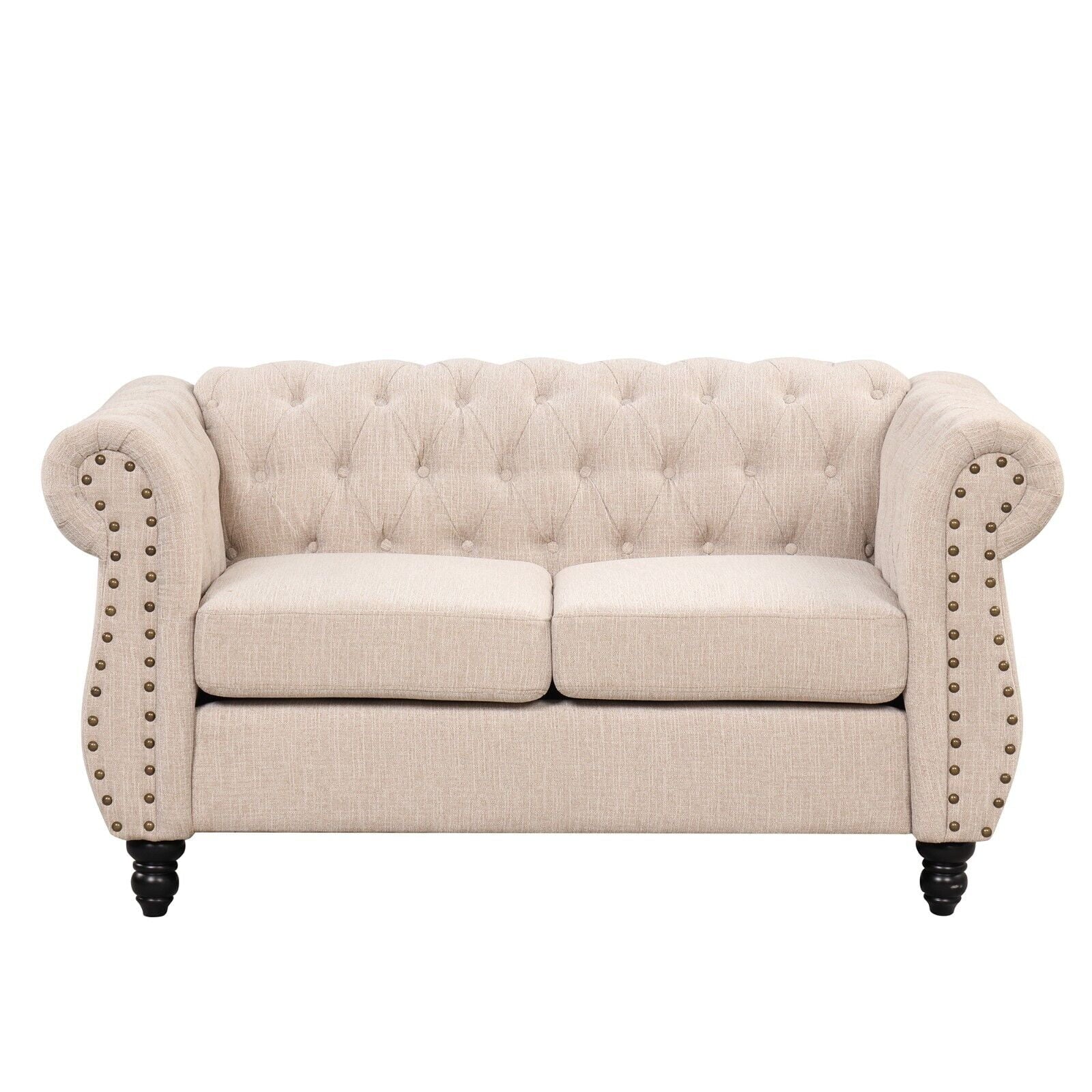 Classic 3 Seater Button Tufted Sofa, Upholstered Couch with Nailhead Rolled Arms Removable Cushions for Living Room Office Bedroom