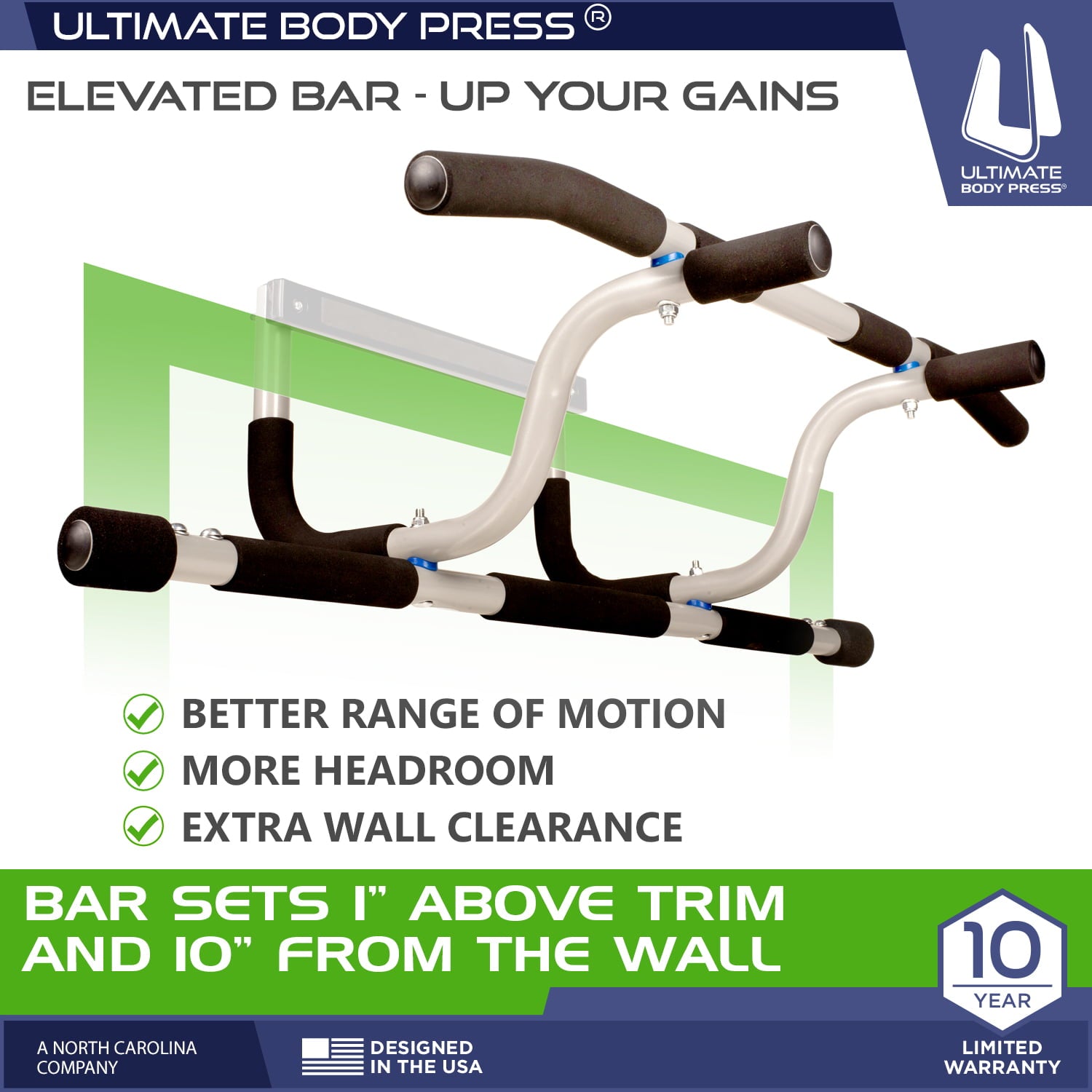 Ultimate Body Press XL Doorway Pull Up Bar with Elevated Bar & Adjustable Width