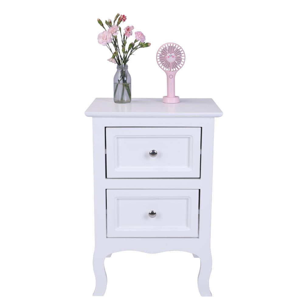 UBesGoo Nightstand End Table with 2 Drawer,White Finish