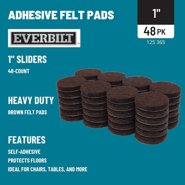 1 in. Brown Round Felt Heavy-Duty Self-Adhesive Furniture Pads (48-Pack)