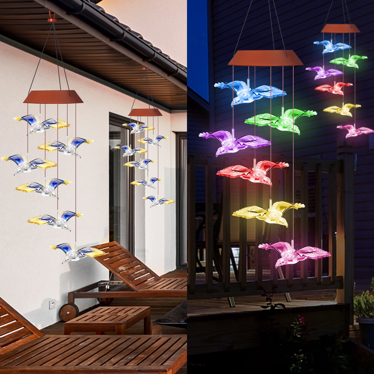 Wind Chimes, Solar Hummingbird Wind Chimes Waterproof Outdoor Lights Color Changing LED for Party Night Garden Birthday Gifts